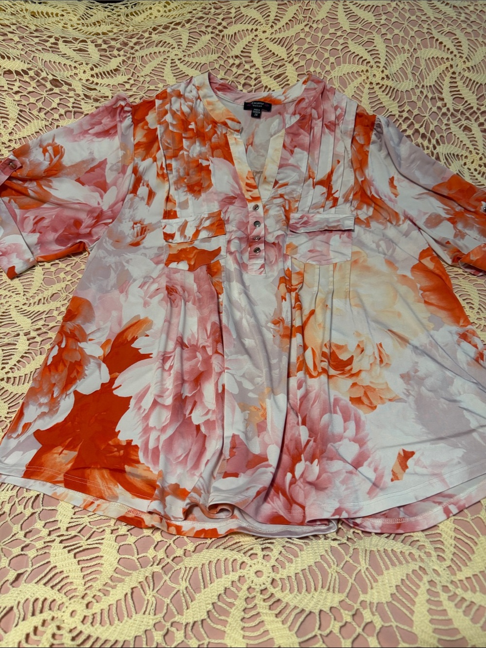 Cocomo Floral Split-Neck Tunic - Pink & Orange